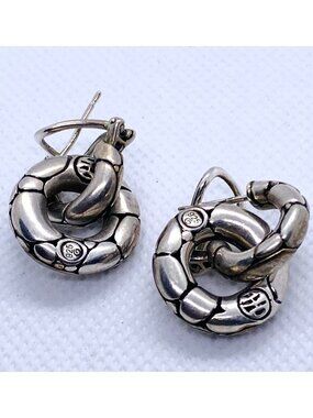 John Hardy Sterling Silver 925 Double Circle Hoop Kali Pebble Earrings